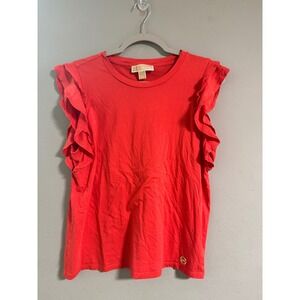 Michael Kors Womens Orange Ruffle Sleeve T Shirt Size L